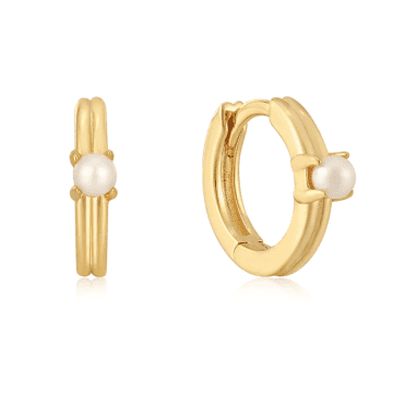 Ania Haie Pearl Cabochon Huggie Hoop Earrings In Metallic