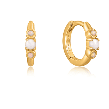 Ania Haie Mother Of Pearl And Kyoto Opal Huggie Hoop Earrings In Gold
