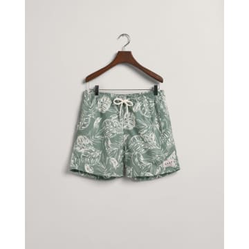 Gant - Classic Fit Tropical Leaves Print Swim Shorts In Kalamata Green 922316004 362