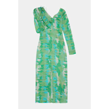 Shop Ganni Silk Stretch Satin Maxi Dress In Green