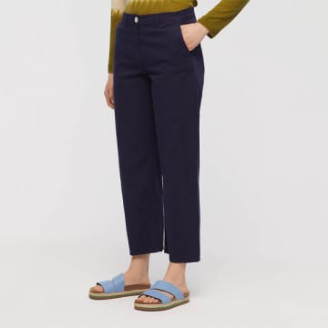 Nice Things Satin Cotton Chino Trousers In Blue