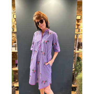 Nimo With Love Violet Striped  Canna Lily Kaftan With Zebra Print In Purple