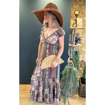 Luna Llena Outback Print Peasant Dress