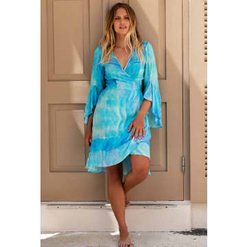 Shop Sophia Alexia Turquoise Wave Riviera Wrap Dress In Blue