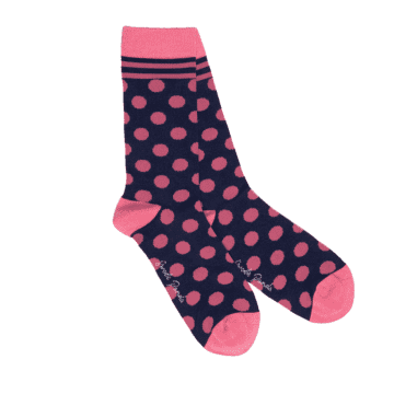 Swole Panda Navy & Pink Polka Dot Socks In Blue
