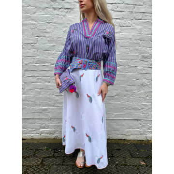 Nimo With Love White Lantana Skirt With Peacocks Embroidery