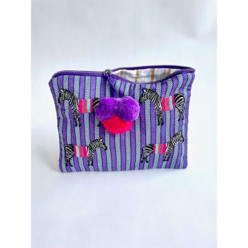 Nimo With Love Violet Striped Ortiga Bag With Zebra Embroidery In Purple