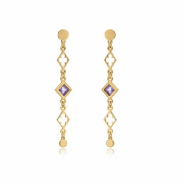 Azuni Gold Amethyst Diamond And Clover Drop Earrings