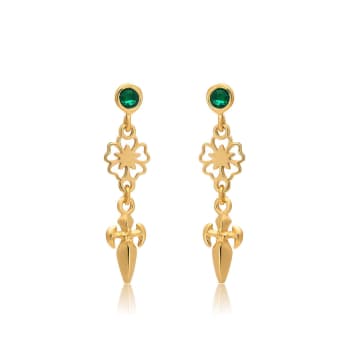 Azuni Green Onyx Dagger And Flower Earrings