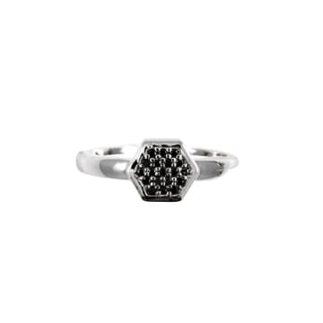 Pureshore Silver With Black Diamonds Mosaic Ring In Metallic