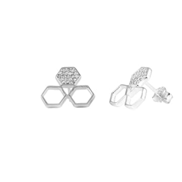 Pureshore Mosaic Trio Earrings In Sterling Silver With White Diamonds In Metallic
