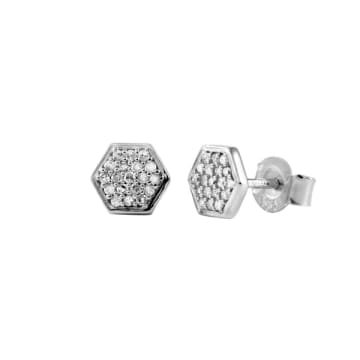 Pureshore Mosaic Stud Earrings In Sterling Silver With White Diamonds In Metallic
