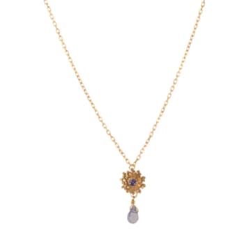 Amanda Coleman Gold Vermeil Dahlia Necklace With Iolite & Iolite Drop
