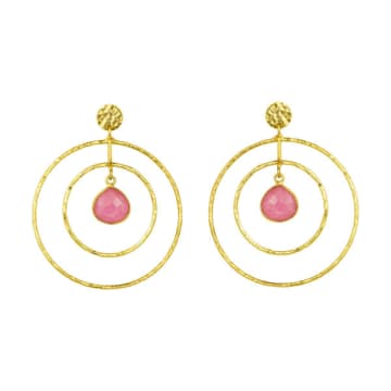 Ashiana London Ashiana Fleur Double Gold Hoop Earrings In 2 Colours In Pink