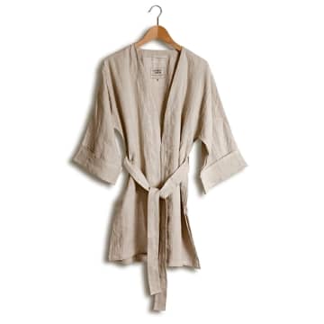 Lovely Linen 100% Pure European Linen Unisex Kimono Dressing Gown In Natural/natural