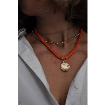 Bon Bon Fistral Red Beaded Necklace With Coin Pendent