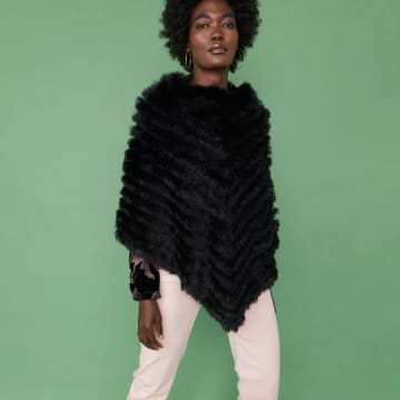 Jayley Coney Fur Poncho | Black