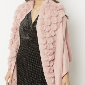Jayley Reversible Cashmere Coney Fur Pom Pom Wrap With Pearls | Pale Pink