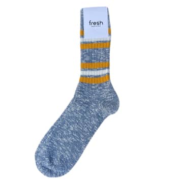 Fresh College Mid-calf Lenght Socks In Denim White Yellow In Blue