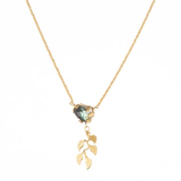 Amanda Coleman Green Tourmaline Necklace With Vine Drop In Gold