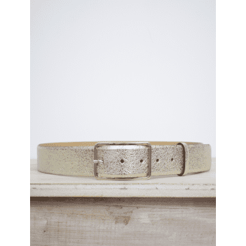 Abro Wide Belt Leather Metallic Whitegold
