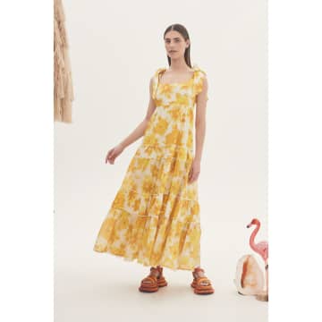 Shop Alemais Sonny Midi Dress In Lemon