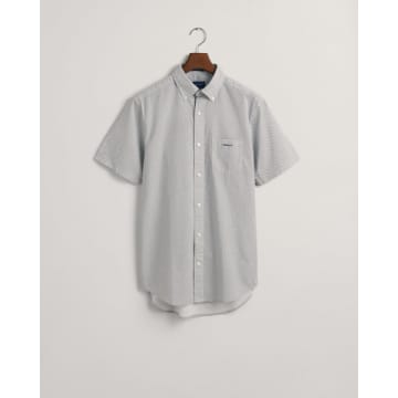 Gant - Regular Fit Micro Print Short Sleeve Shirt In White And Evening Blue