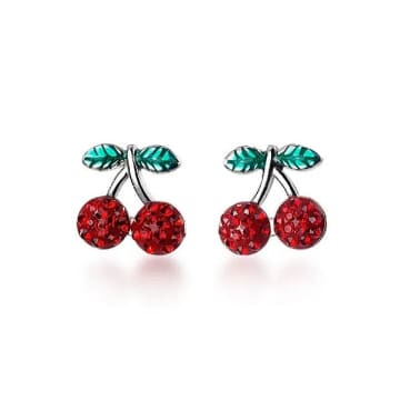 Curiouser Collection Sterling Silver Cherry Stud Earrings In Metallic