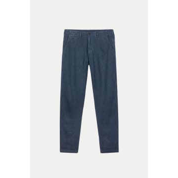 Portuguese Flannel Navy Linen Trousers In Blue