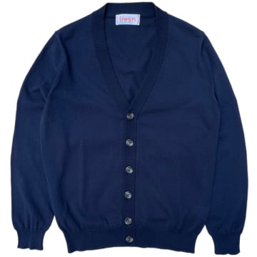 Fresh Extra Fine Cotton Cardigan Made In Italy Navy In Blue