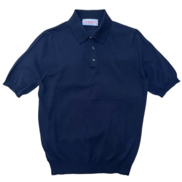 Fresh Extra Fine Crepe Cotton Knitted Polo In Navy In Blue