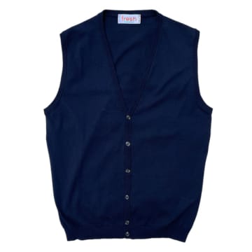 Fresh Extra Fine Cotton Vest Made In Italy Navy In Blue