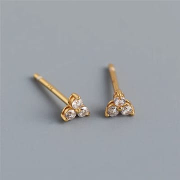 Curiouser Collection Tiny Trio Of Cubic Zirconia Stud Earrings In Gold Plated Silver