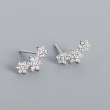 Curiouser Collection Triple Flower Cubic Zirconia Climber Earrings In Sterling Silver In Metallic