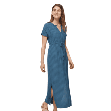 Nice Things Textured Viscose Long Dress In Blue