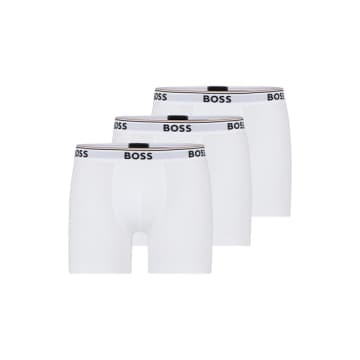 HUGO BOSS WHITE 3 PACK OF STRETCH COTTON BOXER BRIEFS WITH LOGO DETAIL 50475282 100