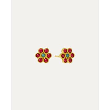 Ottoman Hands Mimi Red And Turquoise Stud Earrings