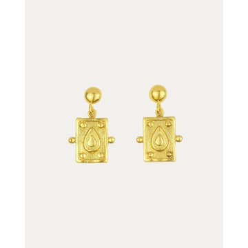 Ottoman Hands Tyche Engraved Gold Drop Earrings