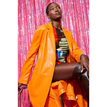 Jayley Faux Leather Trench Coat In Orange
