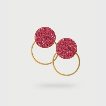 Katerina Vassou Brass Earrings With Red Sparkle