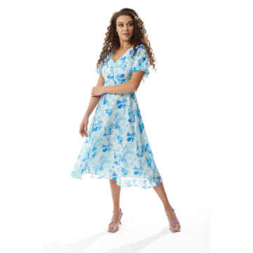 Odyl Design Blue Short Sleeves Floral Midi Dress