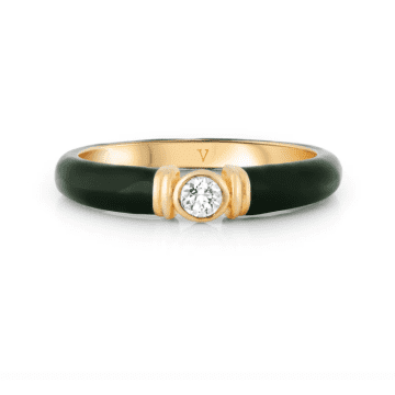 V By Laura Vann Kiki Green Enamel Ring With White Topaz In Gold