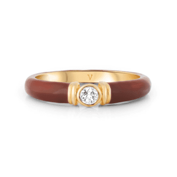 V By Laura Vann Kiki Brown Enamel Ring With White Topaz In Gold