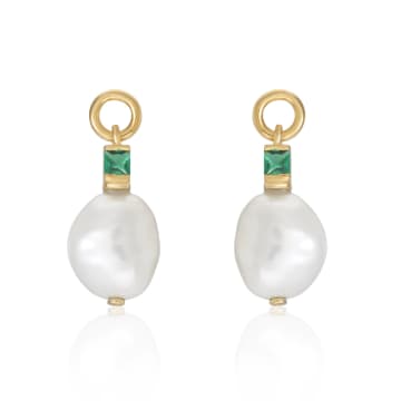 V By Laura Vann Fleur Baroque Pearl Drop Earrings With Emerald Green Stone In Gold
