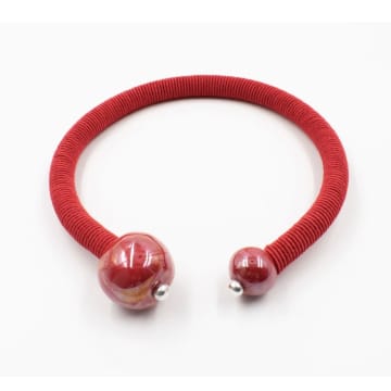 Christina Brampti Short Red Silk Cord Necklace With Ceramic Beads