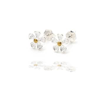 Curiouser Collection Sterling Silver Anemone Flower Stud Earrings In Metallic