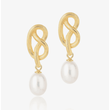 Claudia Bradby Gold Medium Love Knot Pearl Drop Earrings