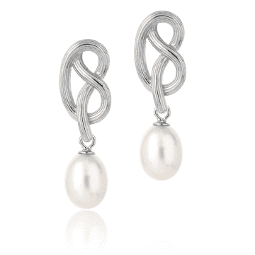 Claudia Bradby Silver Medium Love Knot Pearl Drop Earrings In Metallic