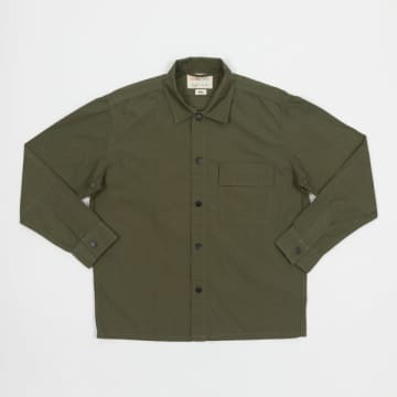 Uskees Lightweight Organic Cotton Buttoned Workshirt In Olive In Green