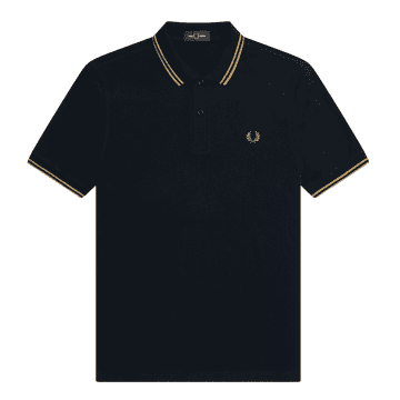 Fred Perry Slim Fit Twin Tipped Polo Navy & Shaded Stone Grey In Blue
